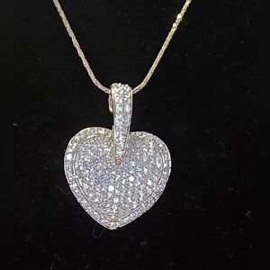 NWOT Sterling Silver Diamond Pave Ice Heart Pendant Necklace